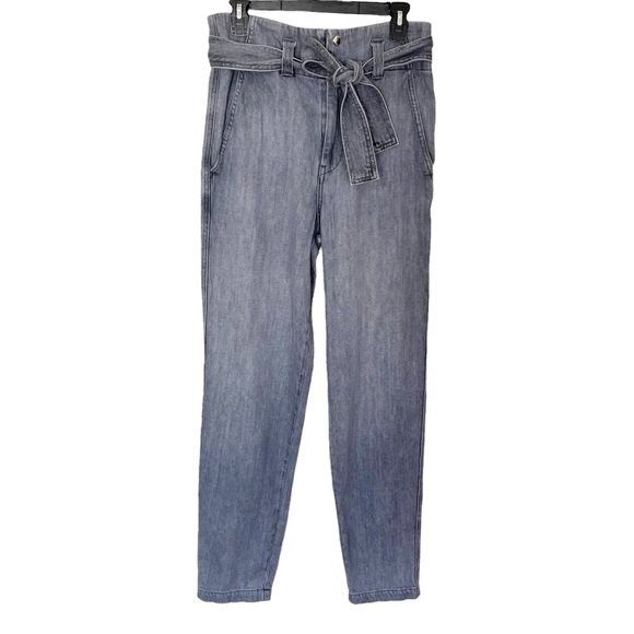 Overlover Abbott Paperbag Jeans Women’s Size 25 Grey Denim Tapered Leg 30 Inseam - Picture 2 of 13